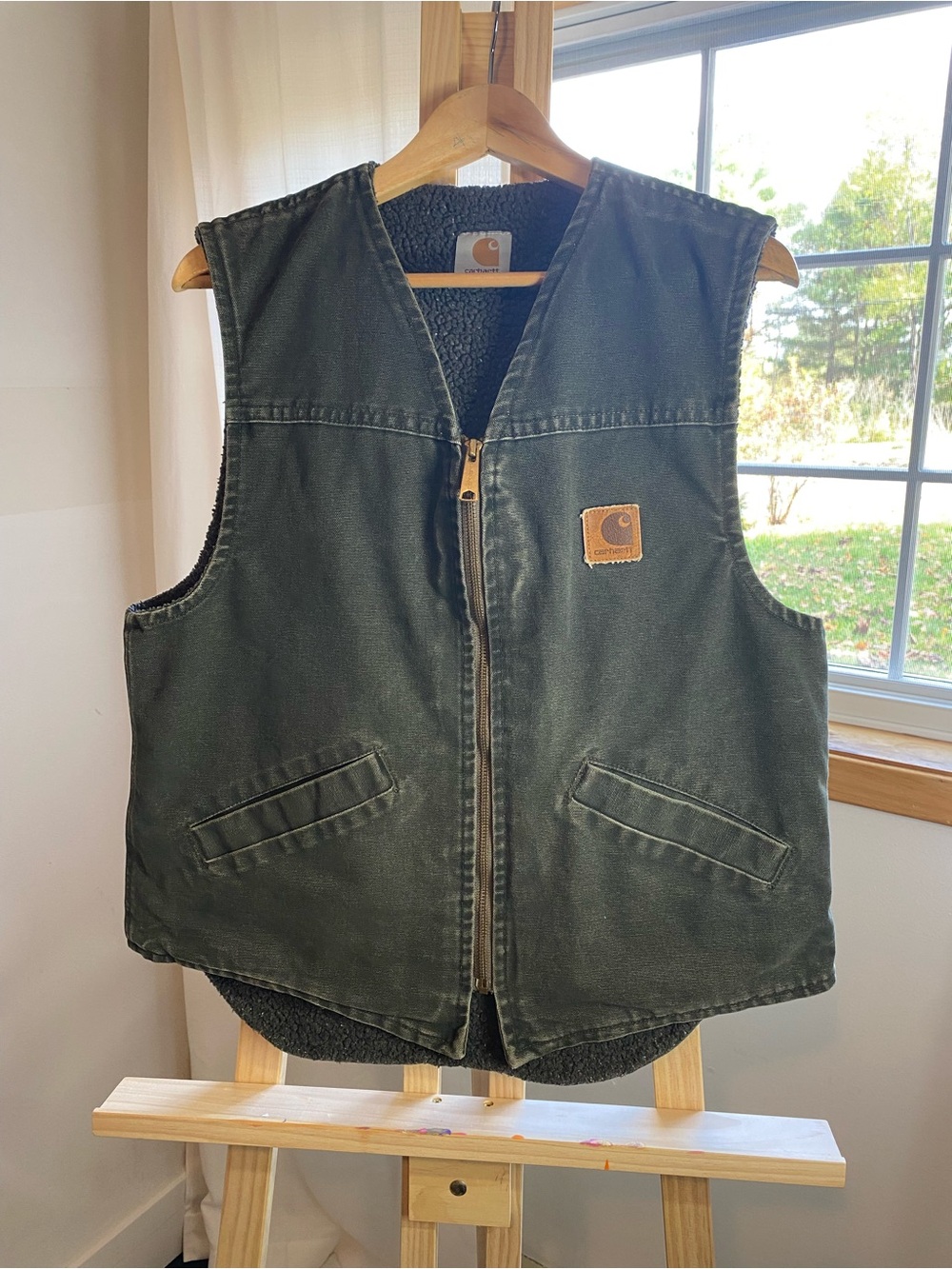 Carhartt Faded Charcoal Grey Sherpa Lined Canvas Work Vest Men’s M